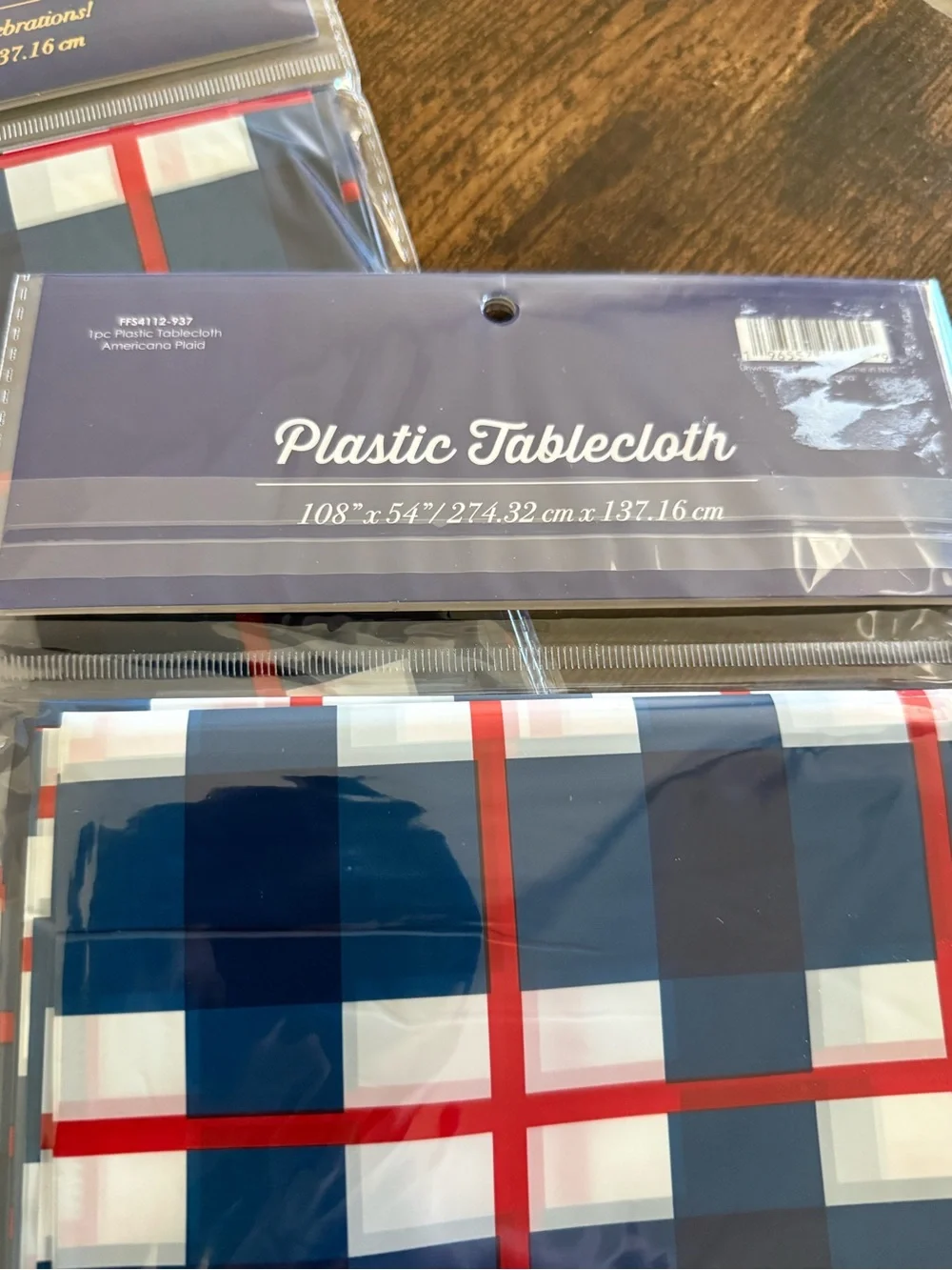 Plastic Tablecloth - Blue, White & Red Plaid. Summer. Picnic. Patriotic.
